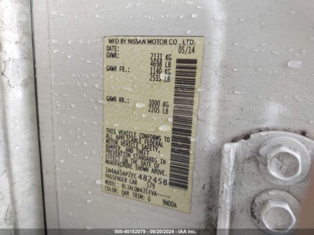 1N4AA5AP2EC482458 Nissan Maxima 3.5 S/3.5 Sv