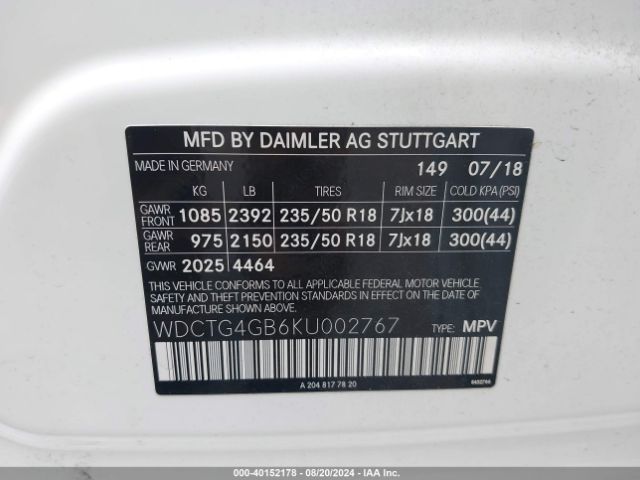 WDCTG4GB6KU002767 Mercedes-Benz Gla 250 4matic