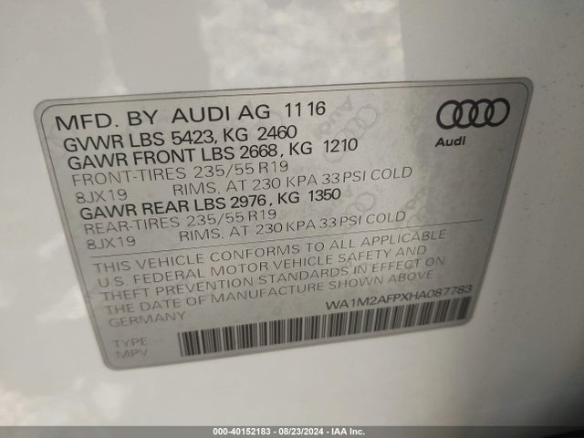 Audi Q5 2.0t Premium 2017 WA1M2AFPXHA087783 Image 9