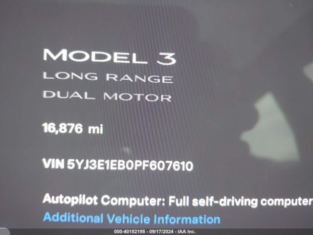 5YJ3E1EB0PF607610 Tesla Model 3 Long Range Dual Motor All-wheel Drive