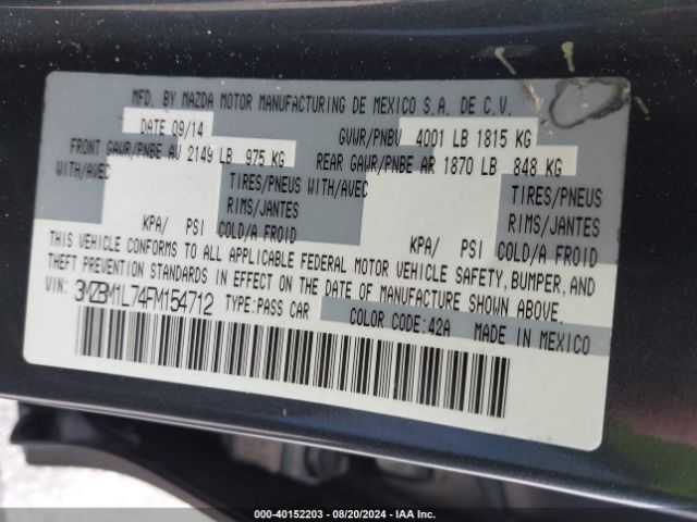 3MZBM1L74FM154712 Mazda Mazda3 I Touring