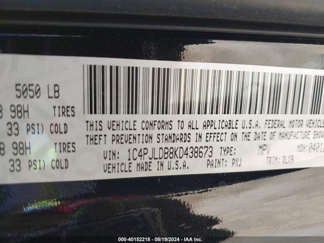 1C4PJLDB8KD438673 Jeep Cherokee Limited Fwd