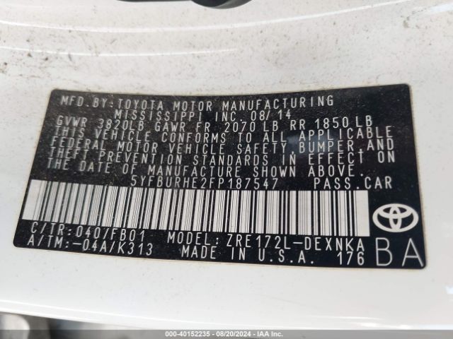 Toyota Corolla Le Plus 2015 5YFBURHE2FP187547 Image 9