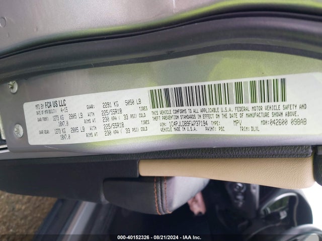 1C4PJLDB9FW737194 Jeep Cherokee Limited