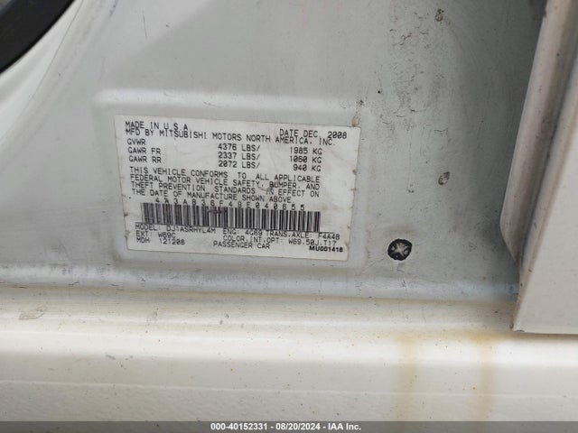 2009 MITSUBISHI GALANT 4A3AB36F49E040655 Photo 8
