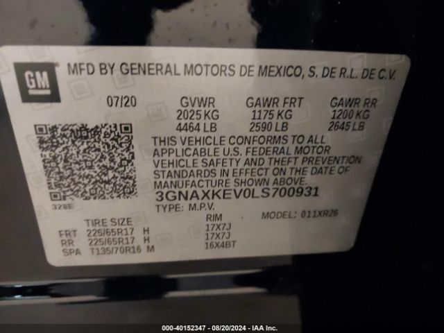 3GNAXKEV0LS700931 Chevrolet Equinox Fwd Lt 1.5l Turbo