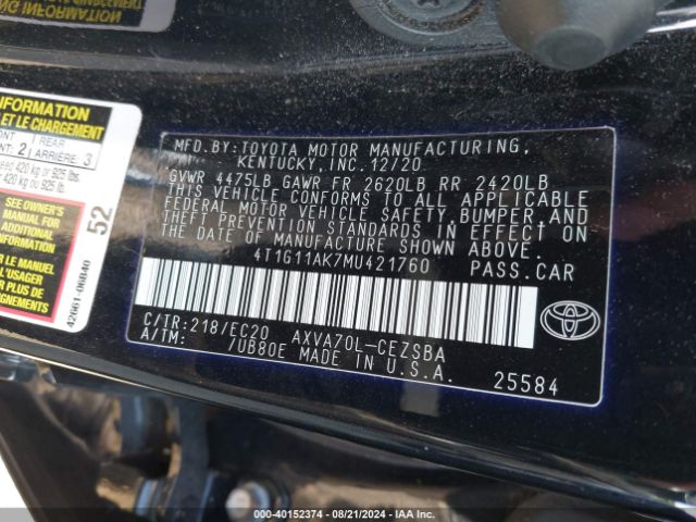 4T1G11AK7MU421760 Toyota Camry Se Nightshade Edition