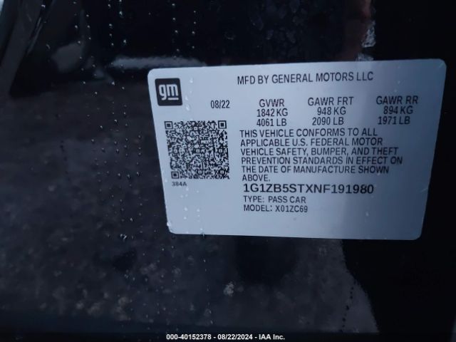 1G1ZB5STXNF191980 Chevrolet Malibu Fwd Ls
