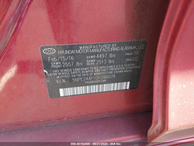 5NPE24AF1GH396074 Hyundai Sonata