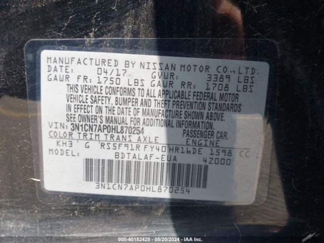 3N1CN7AP0HL870254 Nissan Versa 1.6 S