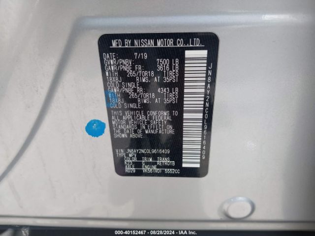 JN8AY2NC0L9616409 Nissan Armada Sv 4wd