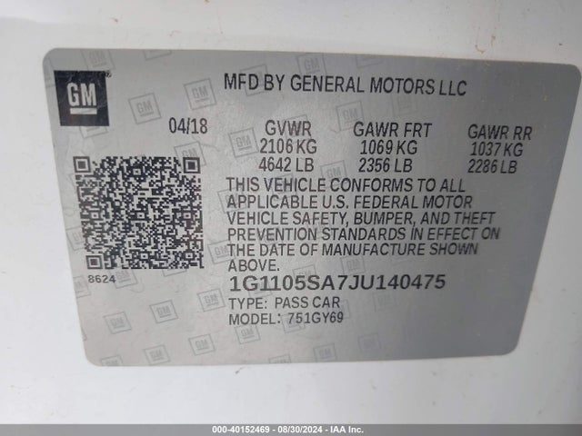 Chevrolet IMPALA 1LT 2018 1G1105SA7JU140475 Image 9