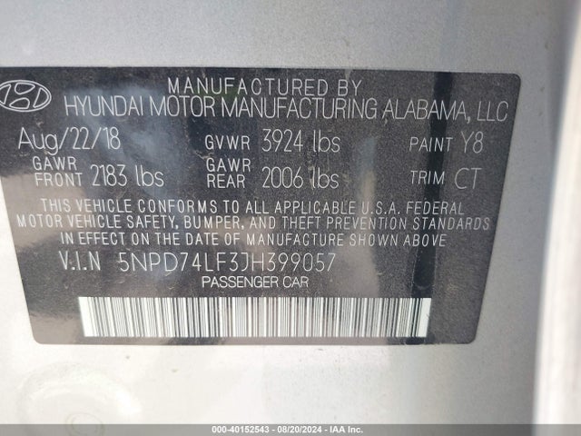 Hyundai ELANTRA SE 2018 5NPD74LF3JH399057 Image 9