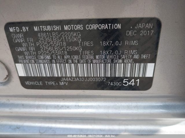 JA4AZ3A32JJ003072 Mitsubishi Outlander Se