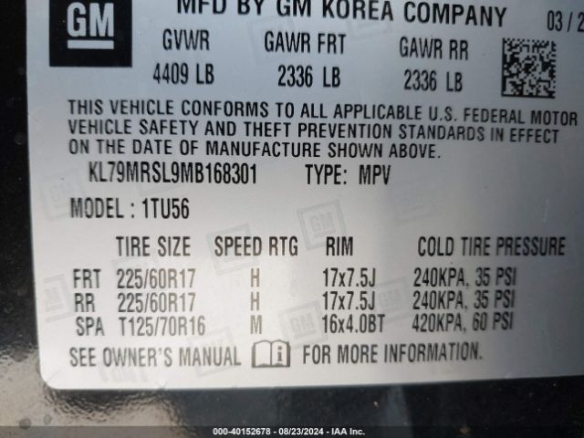 KL79MRSL9MB168301 Chevrolet Trailblazer Awd Lt