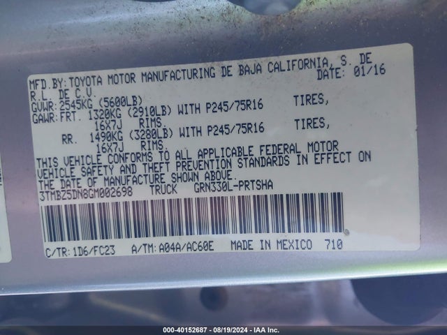 Toyota Tacoma Sr5 2016 3TMBZ5DN8GM002698 Image 9