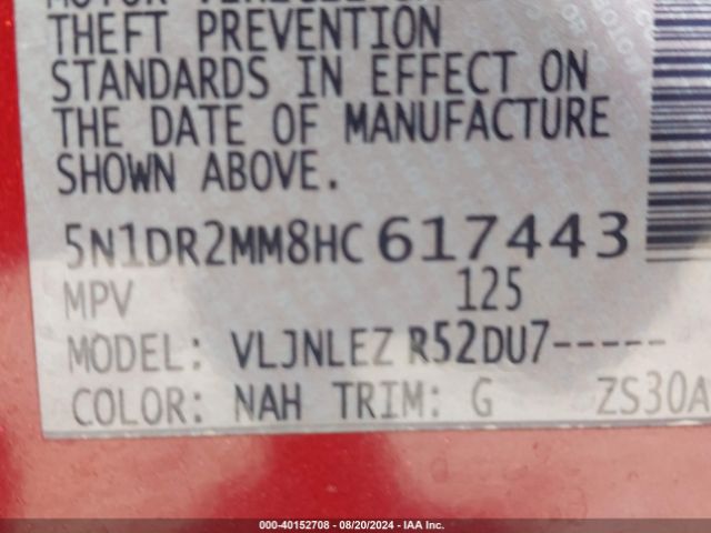 5N1DR2MM8HC617443 Nissan Pathfinder Platinum/s/sl/sv
