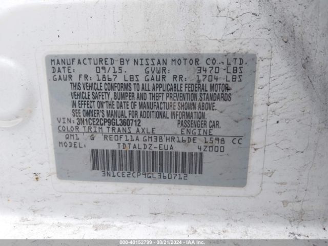 3N1CE2CP9GL360712 Nissan Versa Note S (sr)/s Plus/sl/sr/sv