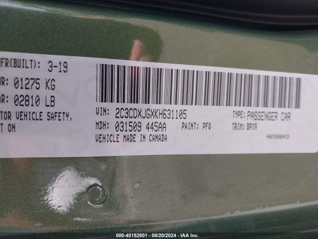 2C3CDXJGXKH631105 Dodge Charger Sxt Awd