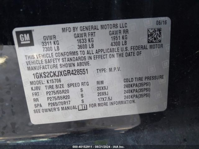 1GKS2CKJXGR428551 GMC YUKON DENALI