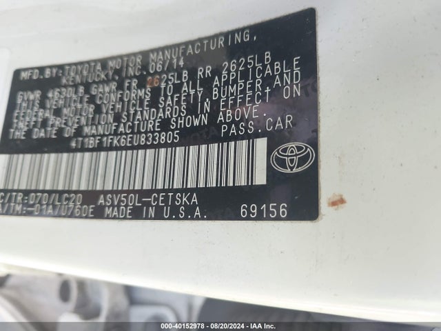 Toyota CAMRY SE 2014 4T1BF1FK6EU833805 Image 9