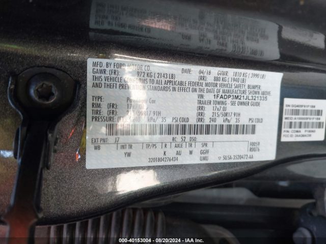 1FADP3M21JL321335 Ford FOCUS SEL
