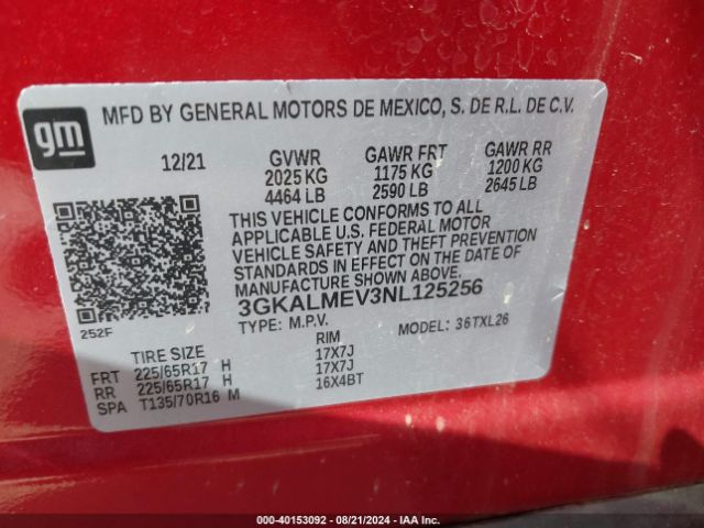 3GKALMEV3NL125256 GMC Terrain Fwd Sle