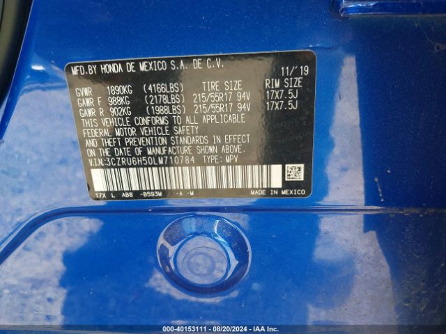 3CZRU6H50LM710784 Honda Hr-v Awd Ex