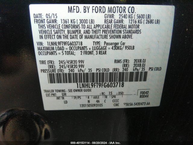 1LNHL9FT9FG603718 Lincoln Mks Ecoboost