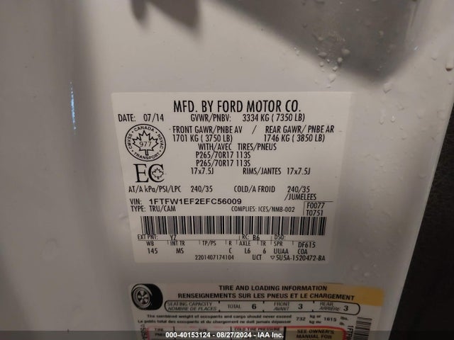 Ford F-150 Xlt 2014 1FTFW1EF2EFC56009 Image 9