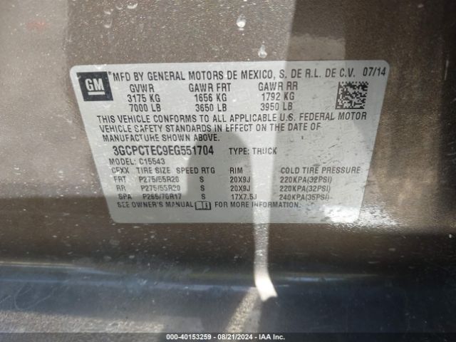 3GCPCTEC9EG551704 Chevrolet Silverado 1500 High Country