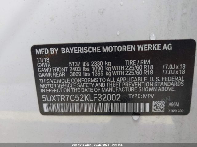5UXTR7C52KLF32002 BMW X3 Sdrive30i