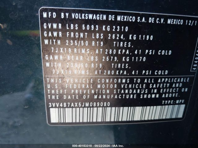 3VV4B7AX5JM089080 Volkswagen Tiguan 2.0t Sel Premium