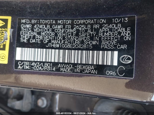 Lexus ES 300H 2014 JTHBW1GG8E2042815 Image 9