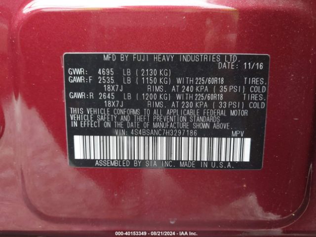 4S4BSANC7H3297186 Subaru Outback 2.5i Limited