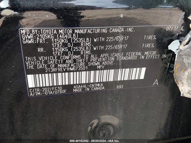 Toyota Rav4 Xle 2017 2T3RFREV1HW673501 Image 9