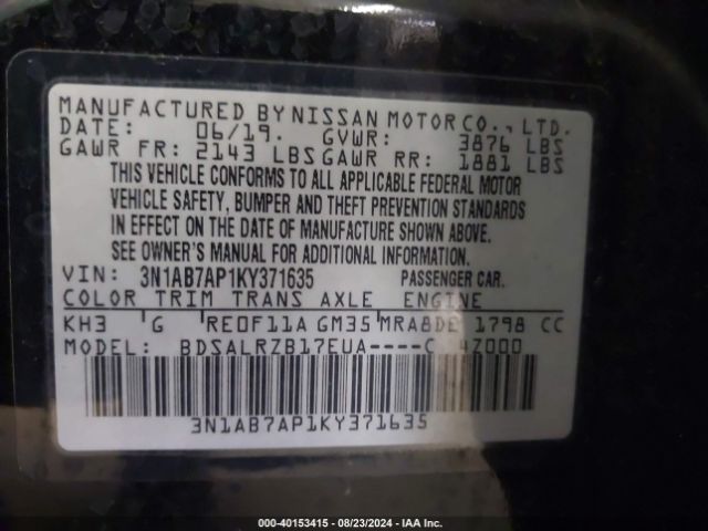 3N1AB7AP1KY371635 Nissan SENTRA SR