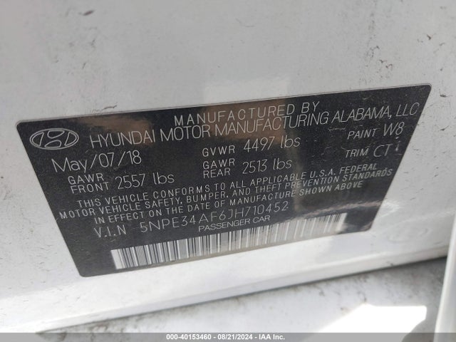 Hyundai Sonata Sel+ 2018 5NPE34AF6JH710452 Image 9