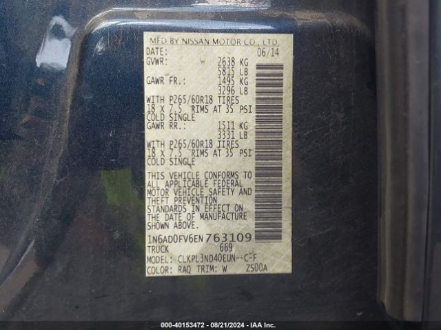 1N6AD0FV6EN763109 Nissan Frontier Sl