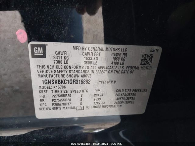 1GNSKBKC1GR316882 Chevrolet Tahoe Lt