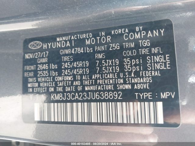 KM8J3CA23JU638892 Hyundai Tucson Value