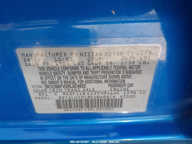 Nissan Versa 1.6 Sr 2024 3N1CN8FV3RL824822 Image 9