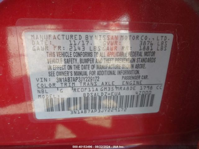 3N1AB7AP3JY229172 Nissan SENTRA SV