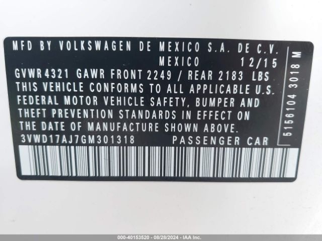 3VWD17AJ7GM301318 Volkswagen Jetta 1.8t Sport