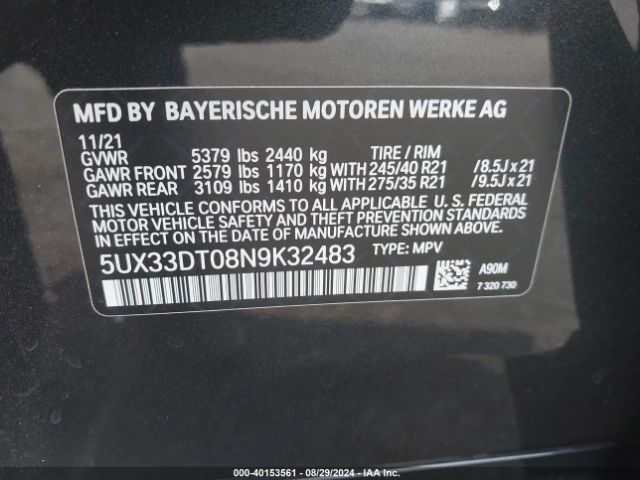 5UX33DT08N9K32483 BMW X4 Xdrive30i