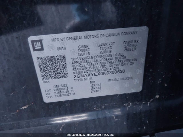 Chevrolet Equinox Premier 2019 2GNAXYEX0K6300630 Image 9