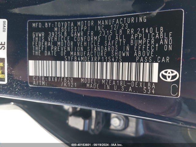 Toyota COROLLA LE 2024 5YFB4MDEXRP115475 Image 9