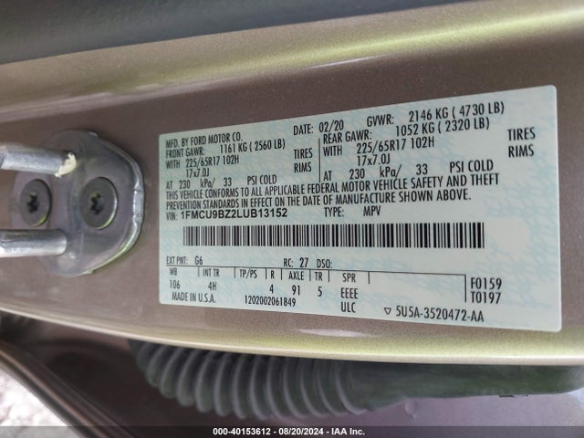 1FMCU9BZ2LUB13152 Ford Escape Se Sport Hybrid