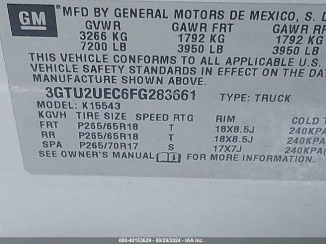 3GTU2UEC6FG283661 GMC Sierra 1500 Sle