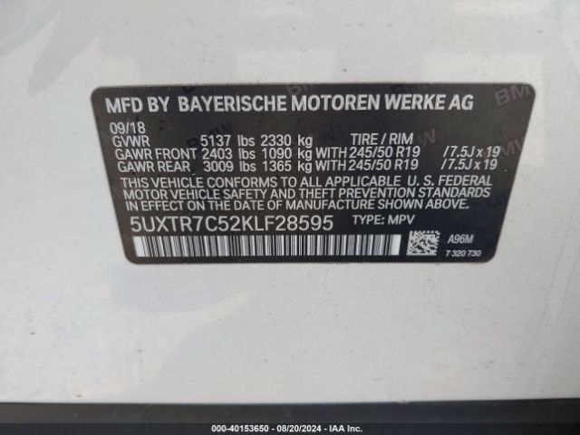 5UXTR7C52KLF28595 BMW X3 Sdrive30i